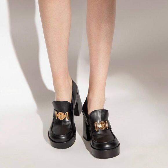 Versace Logo Leather Platform Pumps size 40 - Picture 2 of 15